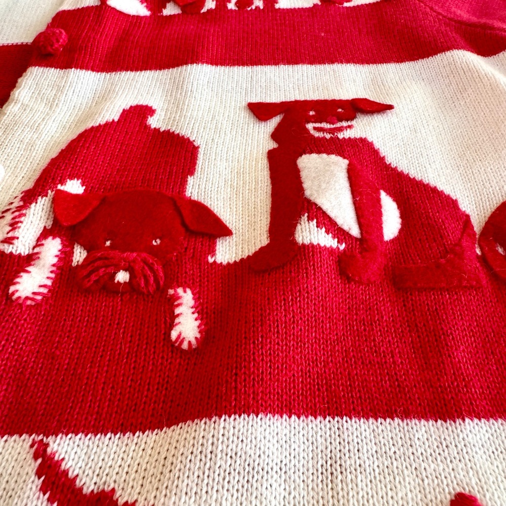 Michael Simon New York Rare Sample Dog Applique Art to Wear Cardigan Red White - Picture 8 of 16